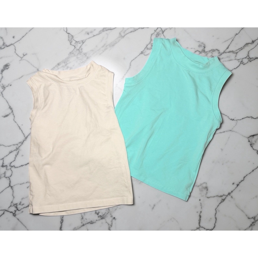 Set Of 2 Yogalicious 2PC Tank Top Girl's Size Small 7-8 NWT Blue/White